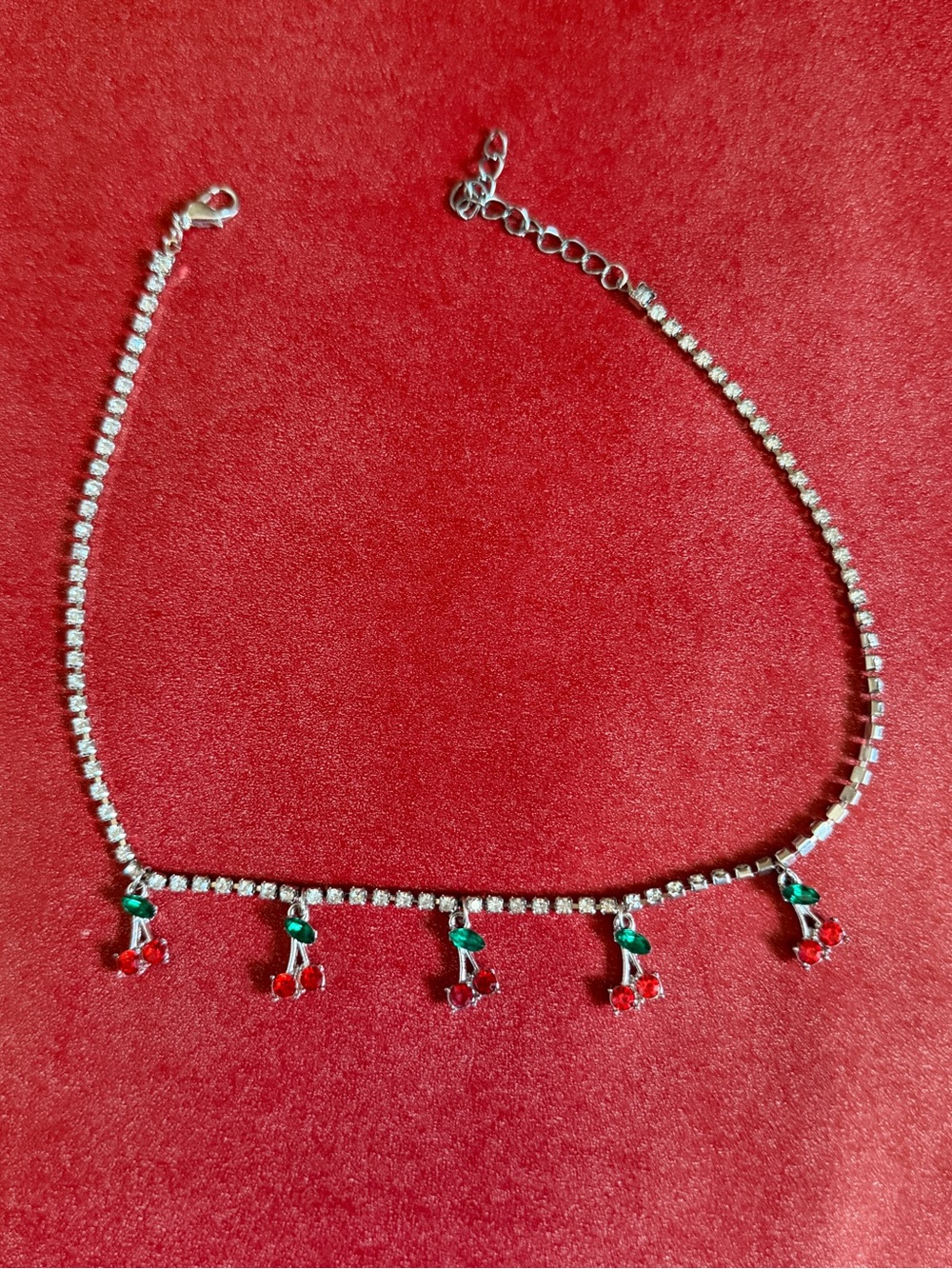 Rhinestone cherry choker